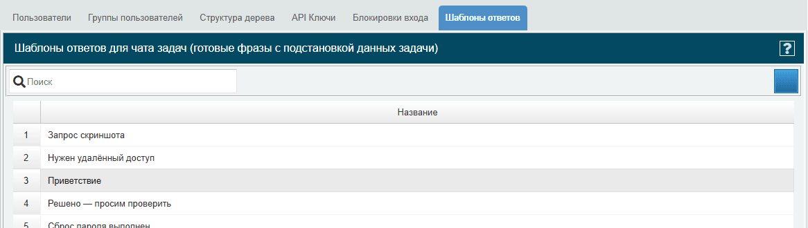 Вкладка «Шаблоны ответов»